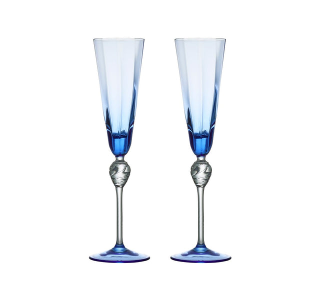 Daphne Flute in Blue, Set of 2 in a Gift Box by Kim Seybert at Fig Linens and Home