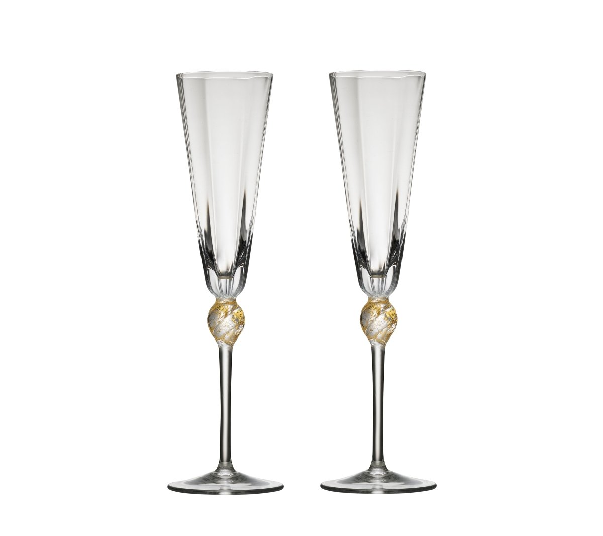 Daphne Flute in Clear & Gold, Set of 2 in a Gift Box by Kim Seybert at Fig Linens and Home