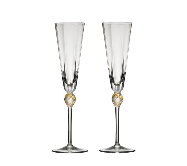 Daphne Flute in Clear & Gold, Set of 2 in a Gift Box by Kim Seybert at Fig Linens and Home