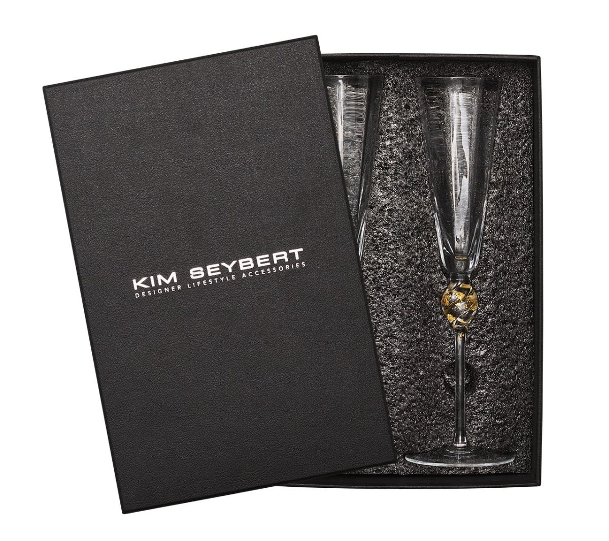 Daphne Flute in Clear & Gold Set of 2 in a Gift Box by Kim Seybert 2