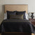 Ann Gish - Dapple Black and Gold Art of Home Bed Finisher shown on Black Bedding - Bed End View
