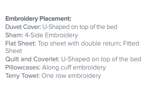 Gianna Embroidery Bedding | Dea Linens Description of detail placement