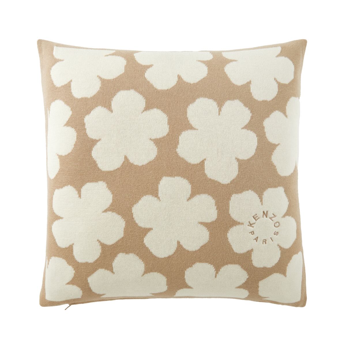 Yves Delorme Kenzo K Hanadot Beige Decorative Pillow by Yves Delorme - Decorative Pillow 18 x 18 K Hanadot Beige at FIG LINENS AND HOME - 1