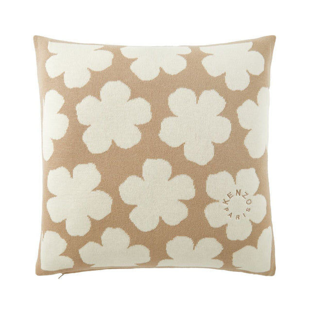 Yves Delorme Kenzo K Hanadot Beige Decorative Pillow by Yves Delorme - Decorative Pillow 18 x 18 K Hanadot Beige at FIG LINENS AND HOME - 1