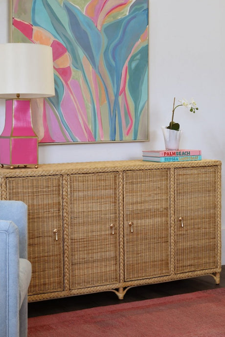 Buffet Table - Evander Rattan Buffet Table by Worlds Away - Lifestyle View 