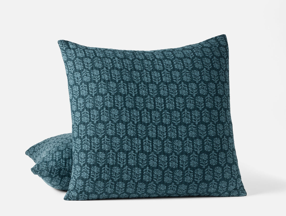 Mirada Organic Matelasse Cerulean Chrysanthemum Euro Sham | Coyuchi at Fig Linens and Home