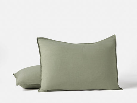 Organic Crinkled Percale Olive Chambray Standard Sham | Coyuchi at Fig Linens and Home