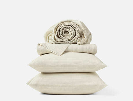 Organic Crinkled Percale Undyed w/ Indigo Gray Sheet Set | Coyuchi at Fig Linens and Home