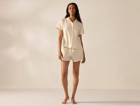 Women's Isla Organic Cotton Undyed w/ Hazel Rosehip Short Sleeve Pajama Set 2 | Coyuchi at Fig Linens and Home