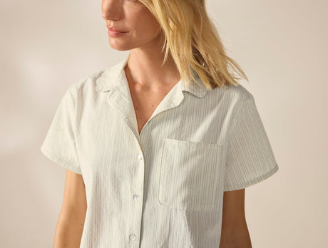 Women's Isla Organic Cotton Undyed w/ Indigo Gray Short Sleeve Pajama Set 3 | Coyuchi at Fig Linens and Home