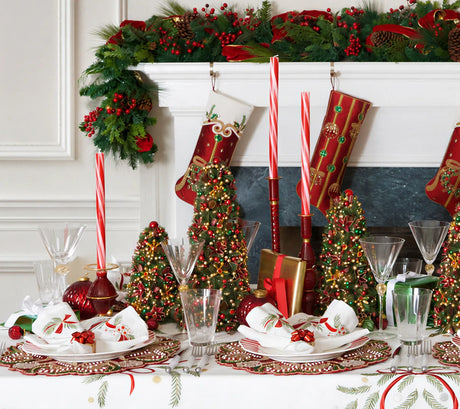 Candy Cane Bow Red/Green/Gold Placemat Detail 7 | Kim Seybert at Fig Linens and Home