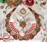 Xmas Trellis White/Red/Green Napkin Detail 2 | Kim Seybert at Fig Linens and Home