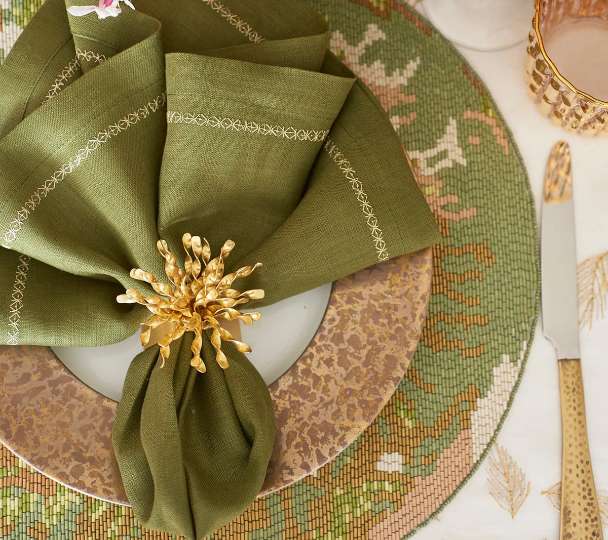 Sunflare Gold Napkin Ring Detail 4 | Kim Seybert at Fig Linens and Home