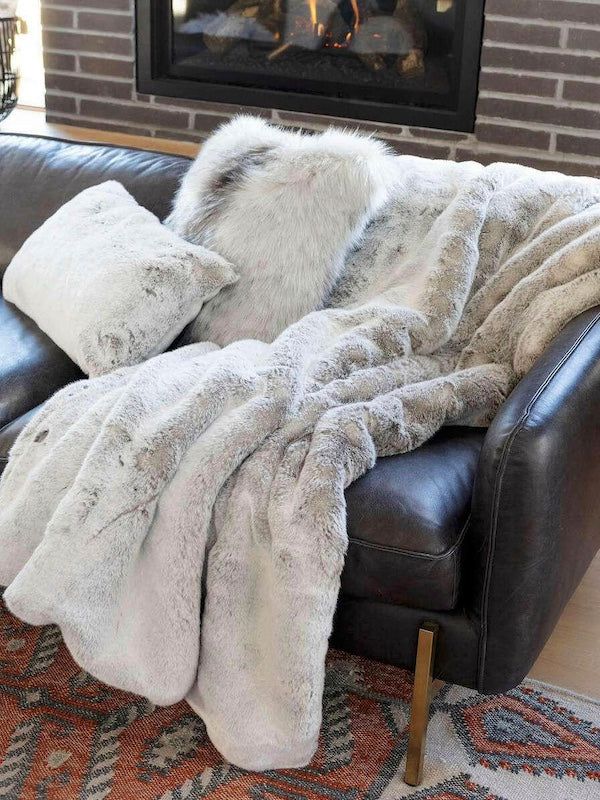 Faux Fur throw blanket - Sterling Mink Faux Fur Throw by Fabulous Furs at Fig Linens and Home