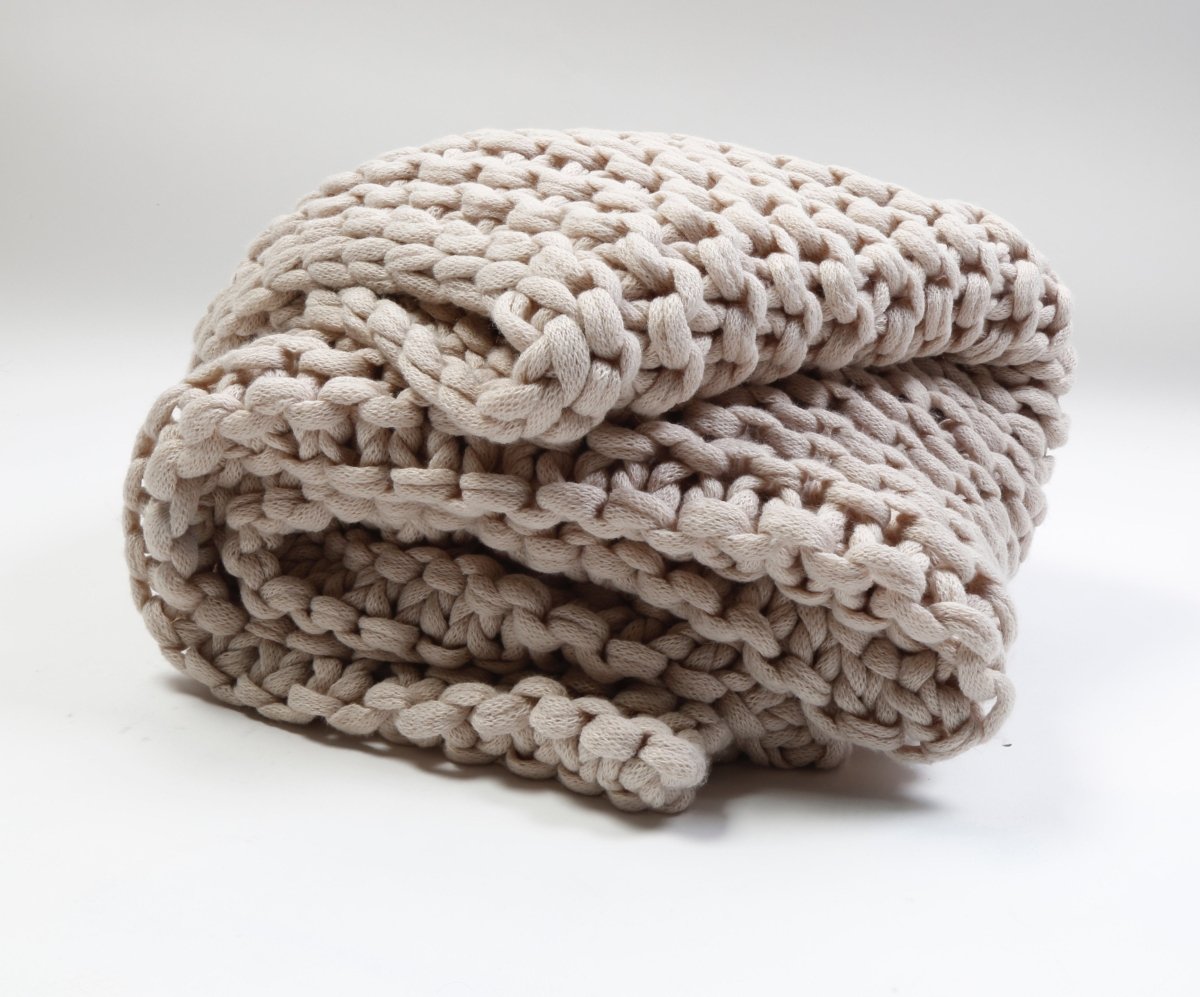 Fig Linens - Pom Pom at Home Finn Taupe Chunky Knit Throw Blanket