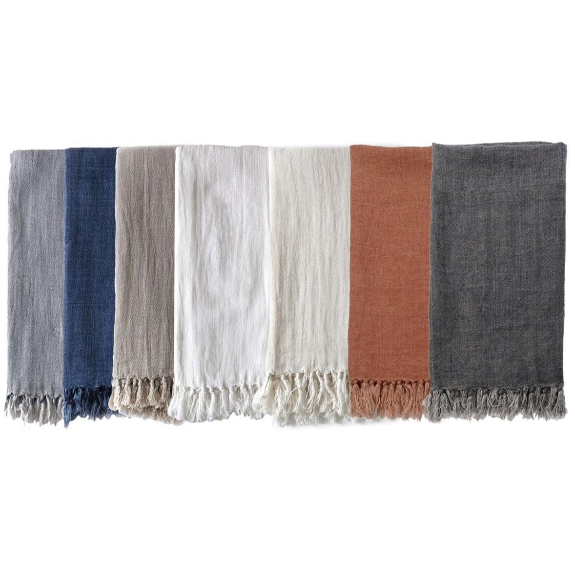 Fig Linens - Pom Pom at Home Indigo Blanket and Throw with fringe 