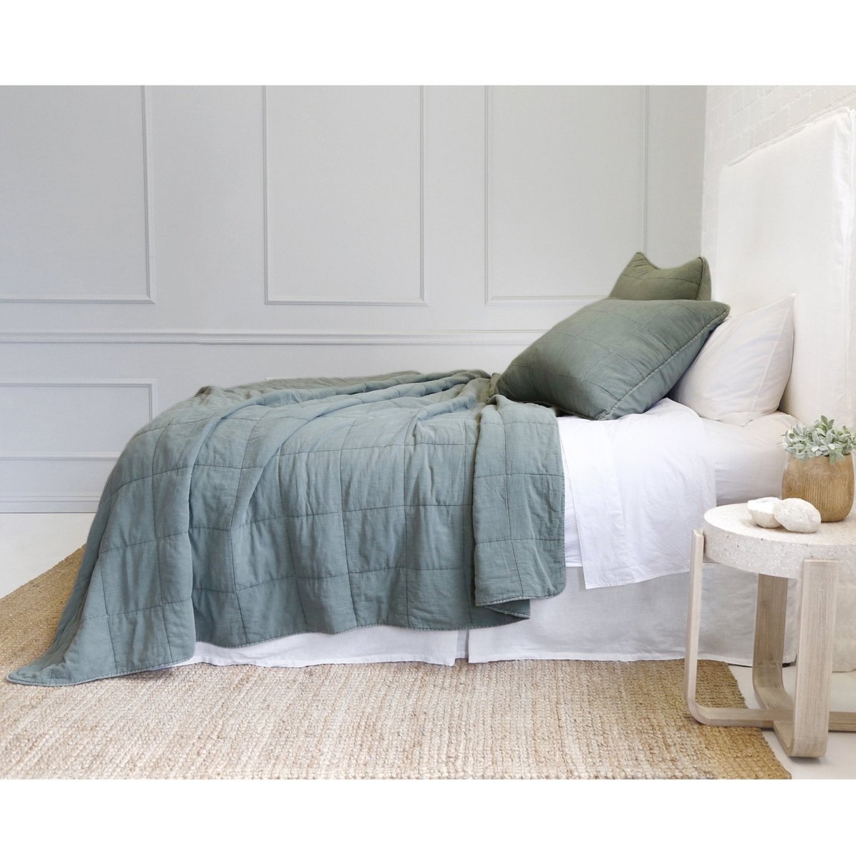 Fig Linens - Pom Pom at Home Bedding - Antwerp Moss Green Coverlet