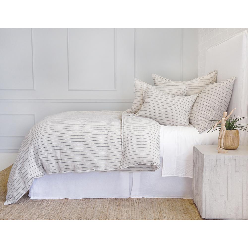 Fig Linens - Pom Pom at Home - Blake Linen Flax and Midnight Duvet, Pillows, Shams