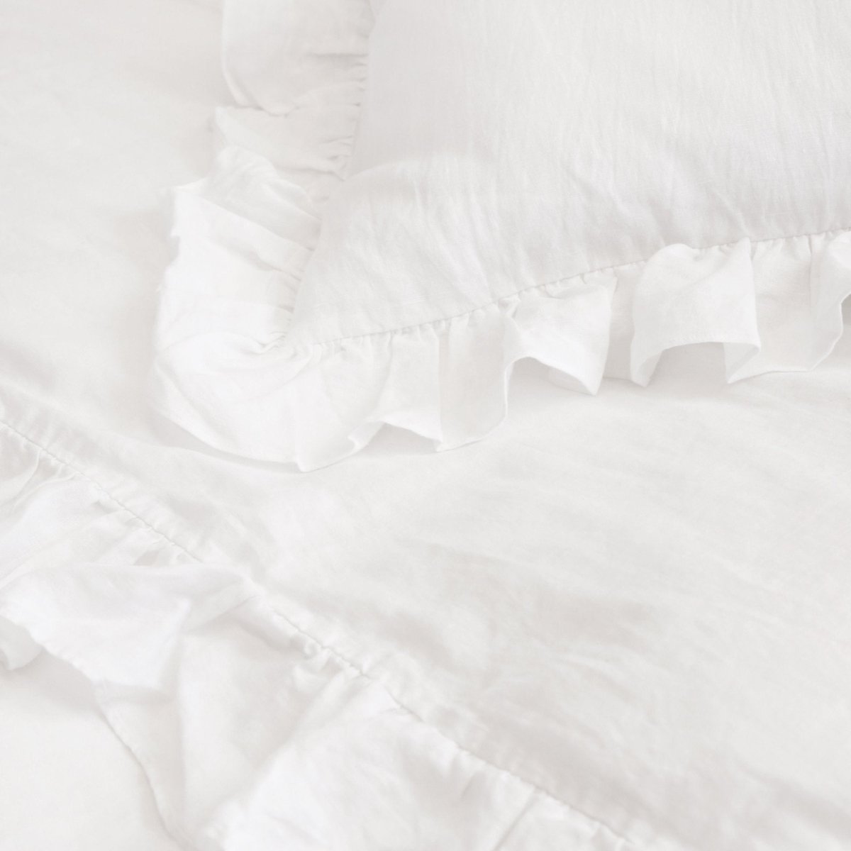 Fig Linens - Pom Pom at Home Bedding - Charlie White Linen shams with ruffles