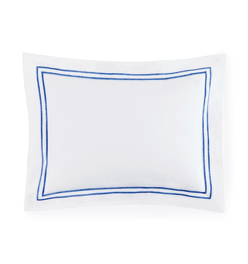 Fig Linens - Sferra Bedding - Grand Hotel White and Cornflower Blue Sham