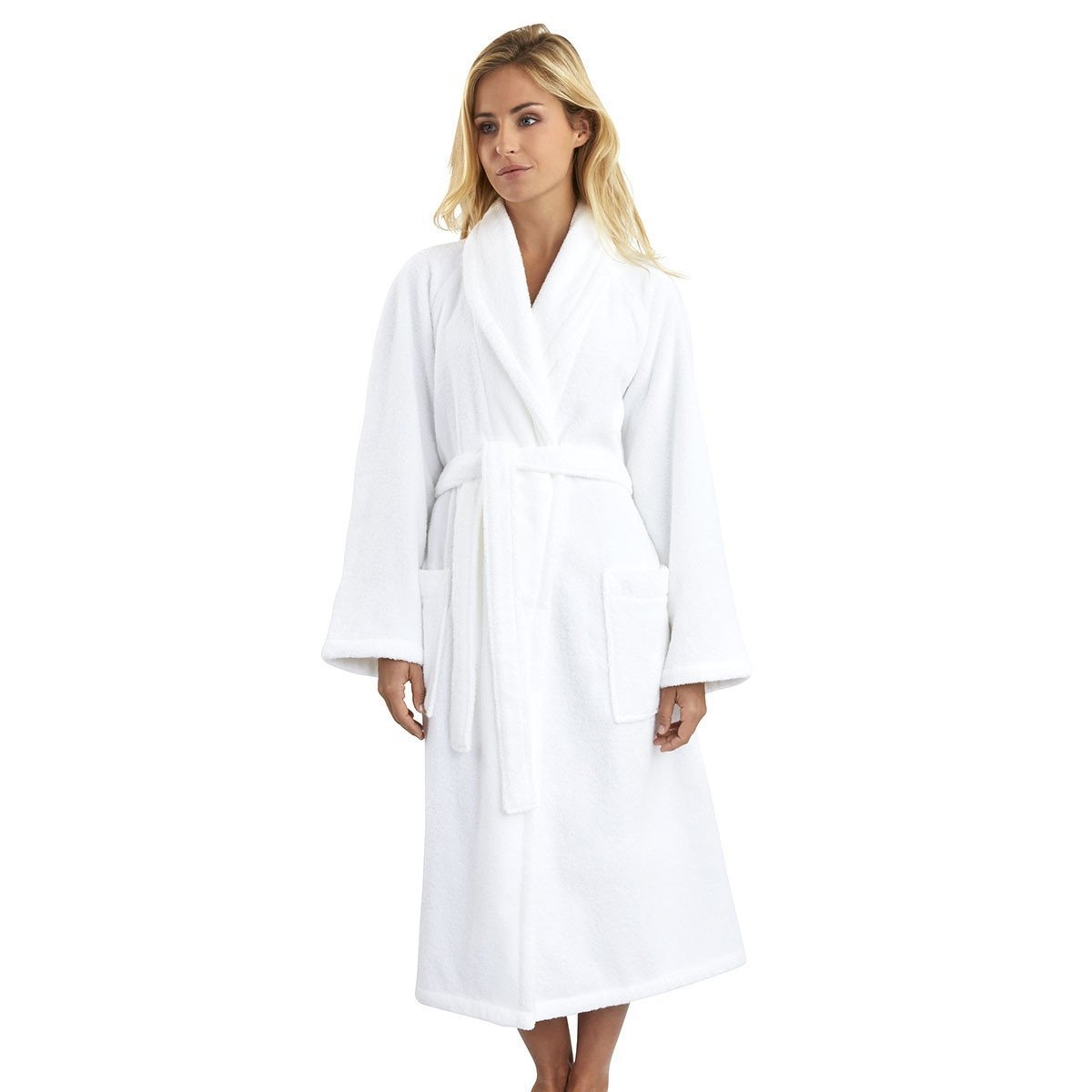 Etoile Blanc White Bathrobe by Yves Delorme | Fig Linens - Robe, front