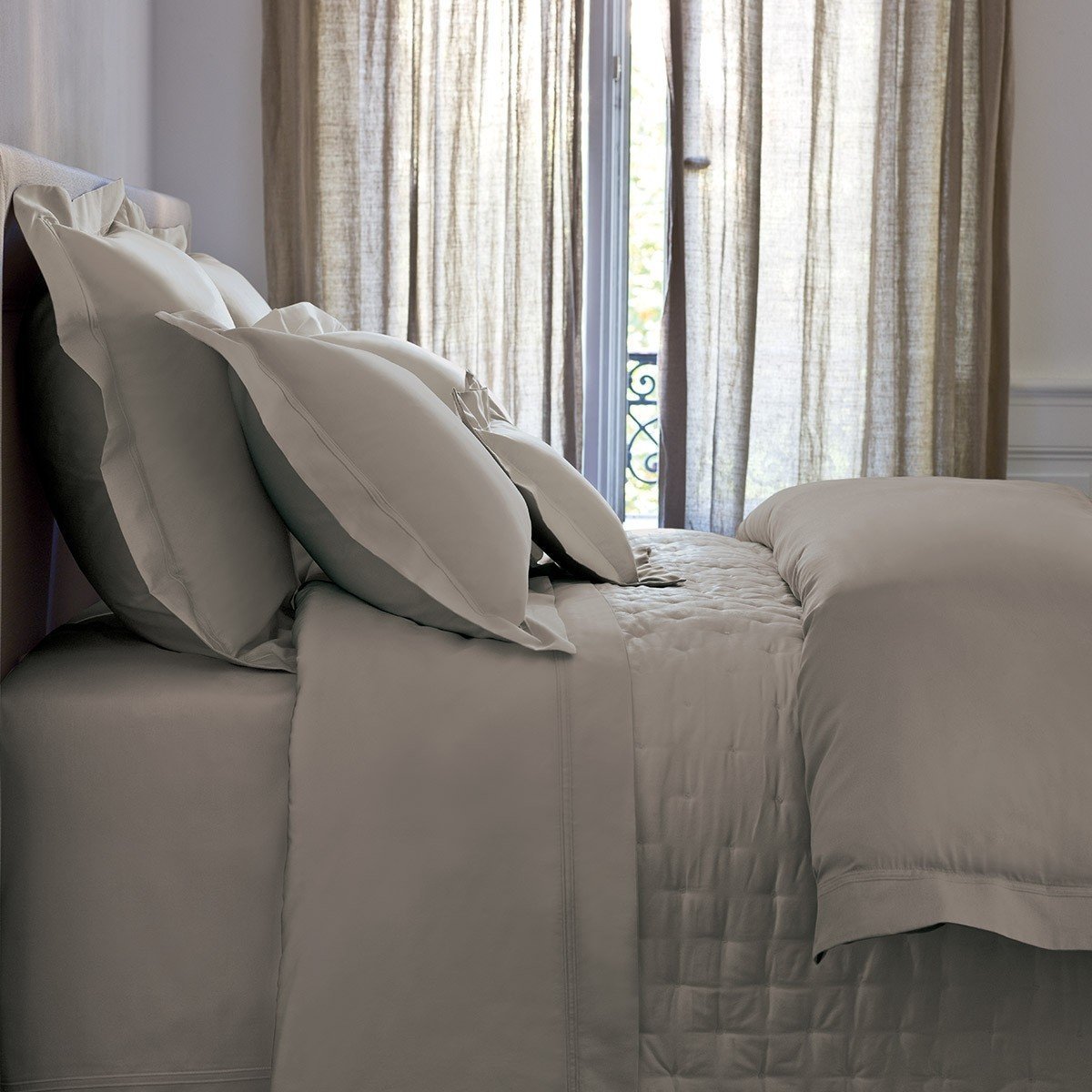 Triomphe Platine Platinum Gray Bedding by Yves Delorme | Sheets, Quilts, Duvets - Fig Linens
