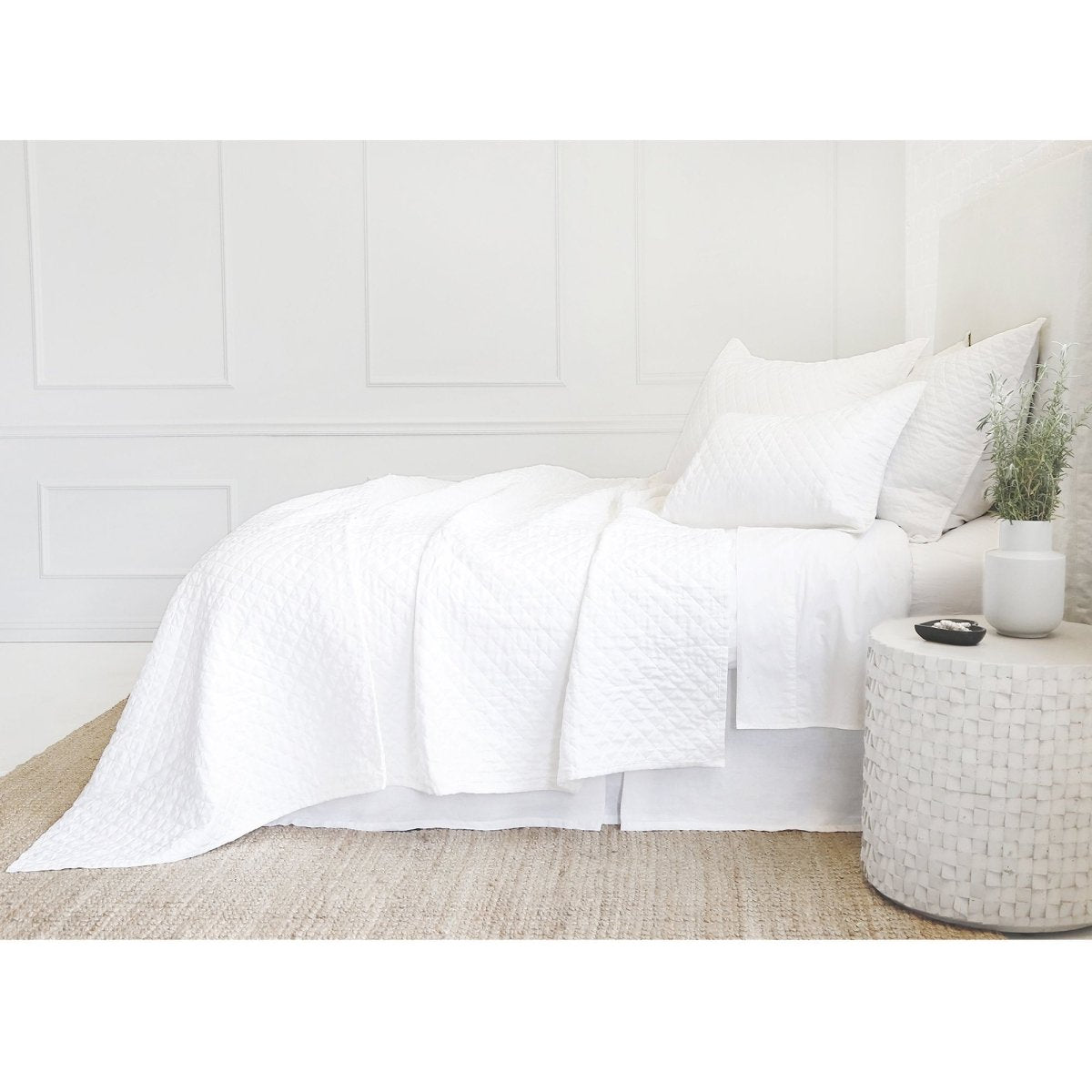 Fig Linens - Pom Pom at Home Bedding - Hampton White quilted coverlet and shams