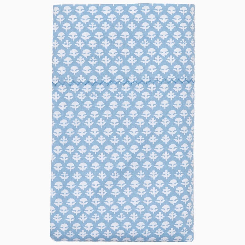 Flat Sheet - John Robshaw Bindi Light Indigo Blue Organic Cotton Bed Sheets - Fig Linens and Home