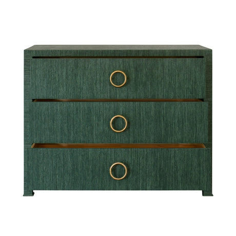 Getty Three Drawer Chest in Dyed Green Grasscloth by Worlds Away