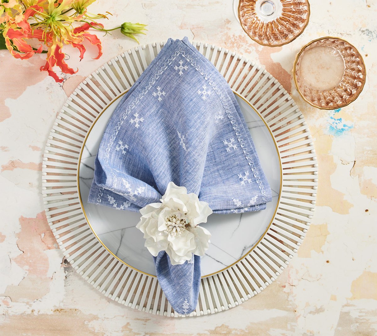 Gardenia Napkin Ring in White by Kim Seybert at Fig Linens and Home Lifestyle 1