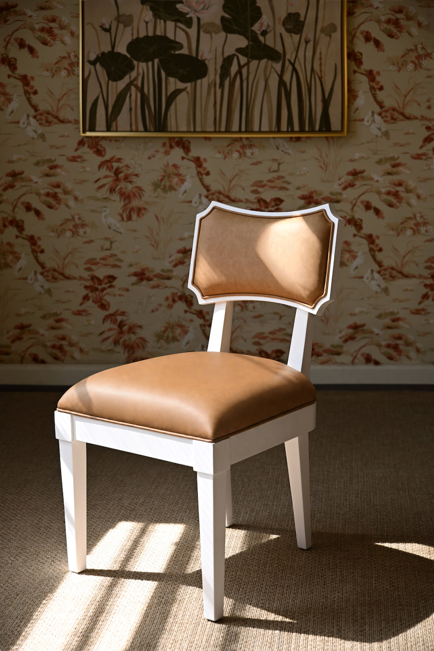 Hayden Camel Dining Chair | Worlds Away Bow Back Chair Lifestyle View 1 at Fig Linens and Home