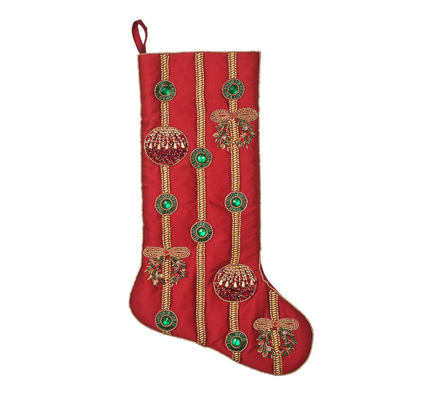 Jewel Garland Red/Green/Gold Stocking | Kim Seybert at Fig Linens and Home
