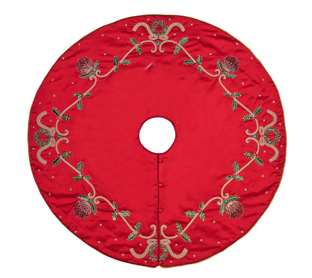 Jewel Garland Red/Green/Gold Tree Skirt | Kim Seybert at Fig Linens and Home