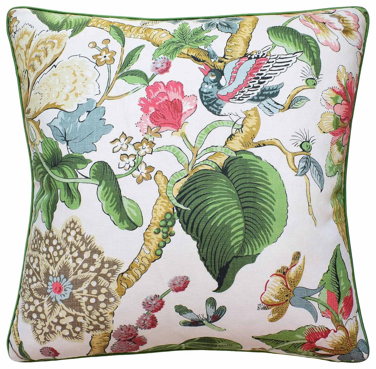 Hill Garden Coral Green Throw Pillow by Ryan Studio - Thibaut Fabrics Grand Palace