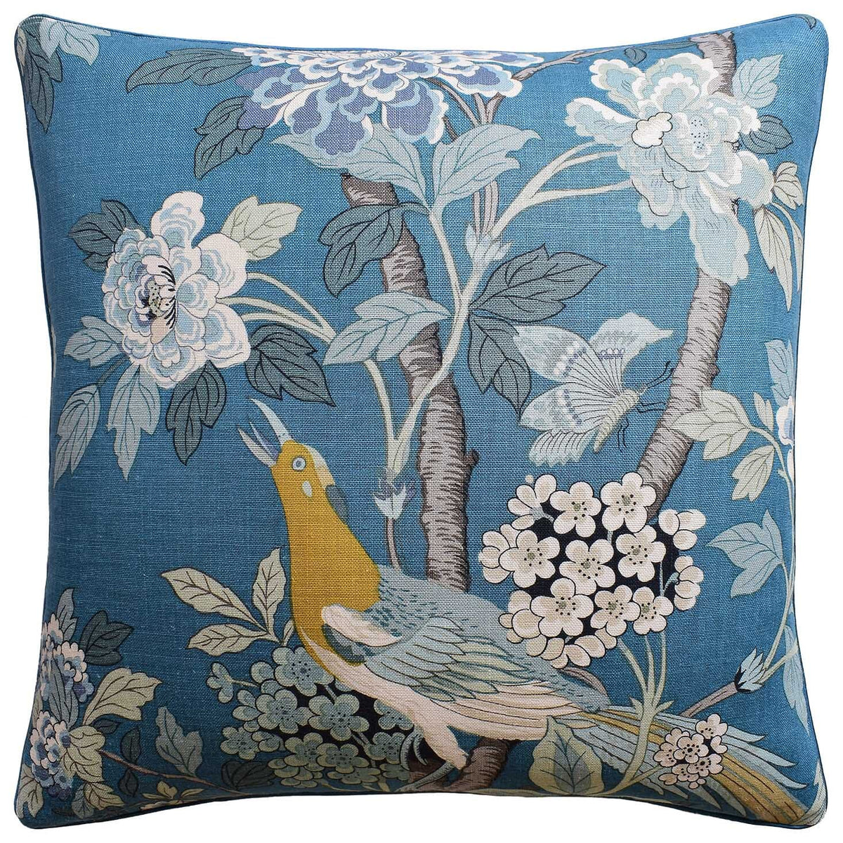 Hydrangea Bird Teal - Throw Pillow by Ryan Studio - GP and J Baker Fabric
