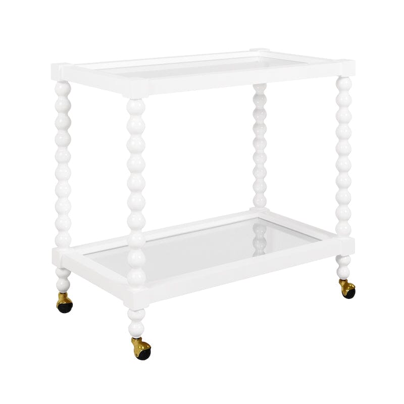 Bar Cart Angle View - Isadore White Lacquer Bar Cart by Worlds Away at Fig Linens and Home