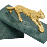 Jag Green Marble Box with Brass Jaguar Handle by Worlds Away - Detail View at Fig Linens and Home