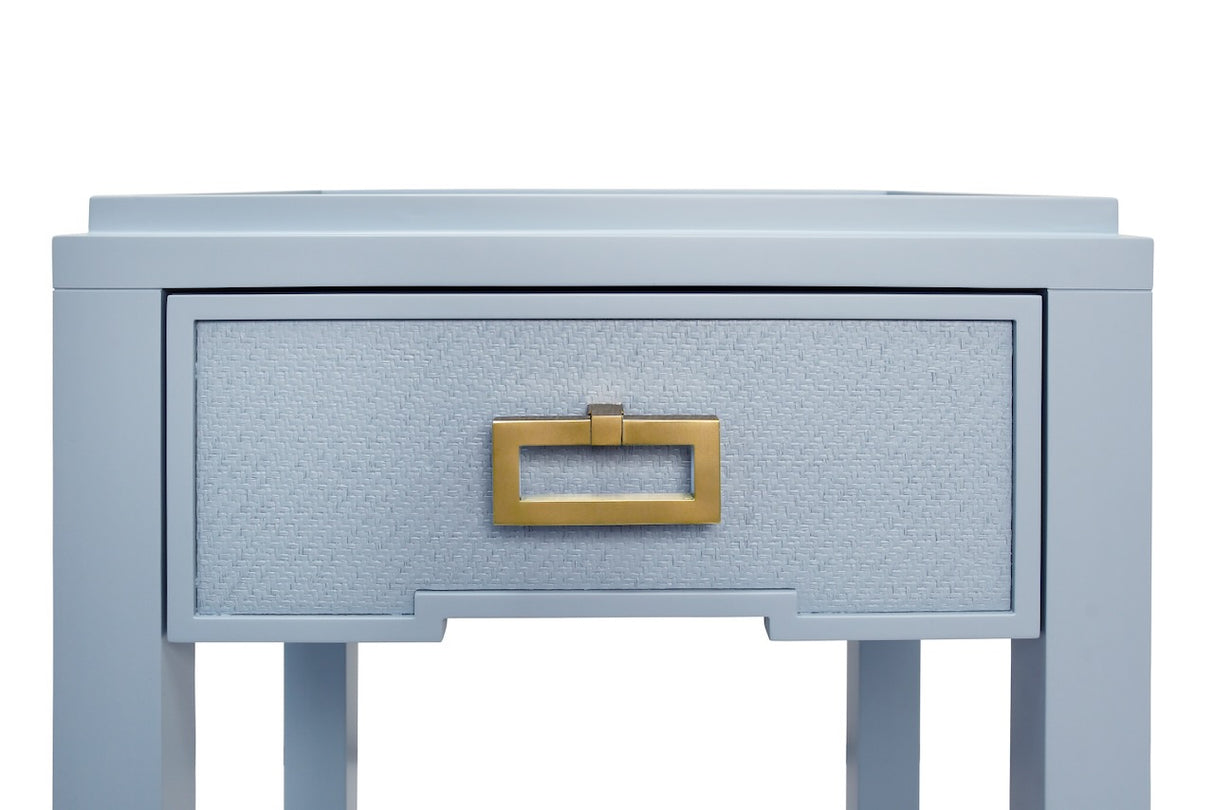 Jean Light Blue Side Table by Worlds Away at Fig Linens and Home - Closed Drawer View