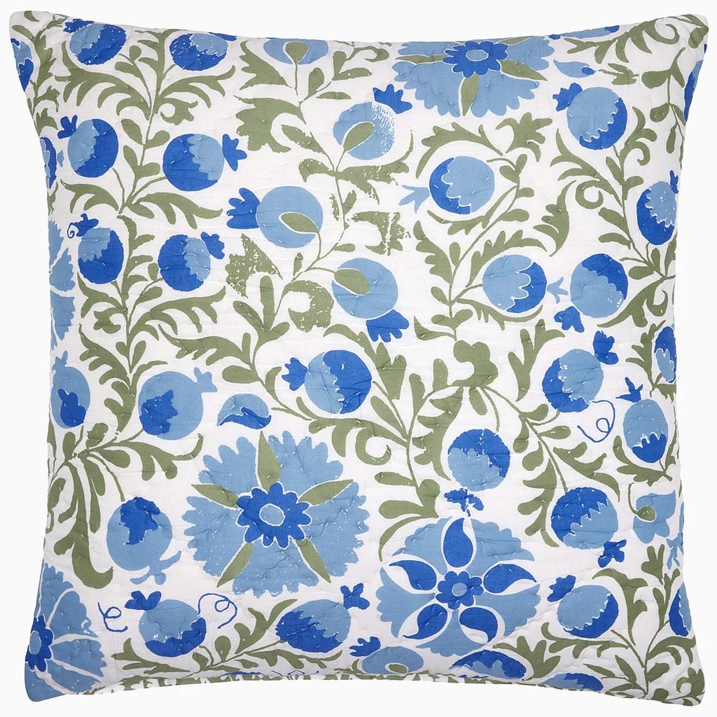 John Robshaw Aadav Sage Green Cotton Quilted Euro Square Sham Front  | Fig Linens and Home 1