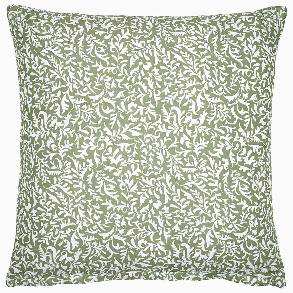 John Robshaw Aadav Sage Green Cotton Quilted Euro Square Sham Reverse  | Fig Linens and Home 1