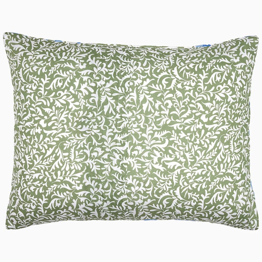 John Robshaw Aadav Sage Green Cotton Quilted Pillow Sham Reverse  | Fig Linens and Home 1