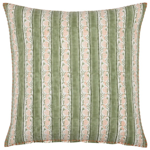 John Robshaw Bansari Tangerine Orange Sage Green Pillow  | Fig Linens and Home Front