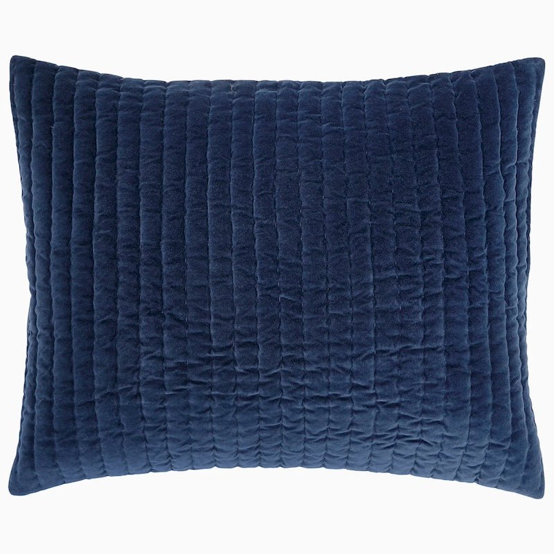 John Robshaw Pillow - Navy Blue Bedding - John Robshaw Velvet Indigo Quilted Pillow Sham Front