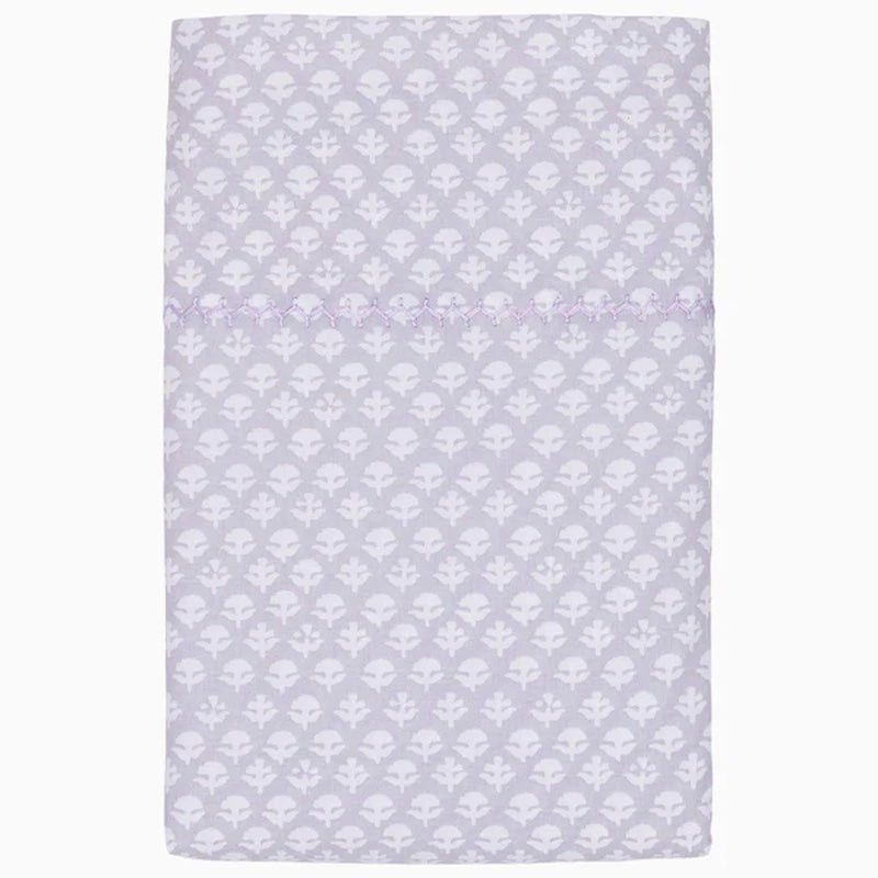 Flat Sheet with Embroidery - John Robshaw Bindi Lavender Sheets | Organic Cotton Bedding