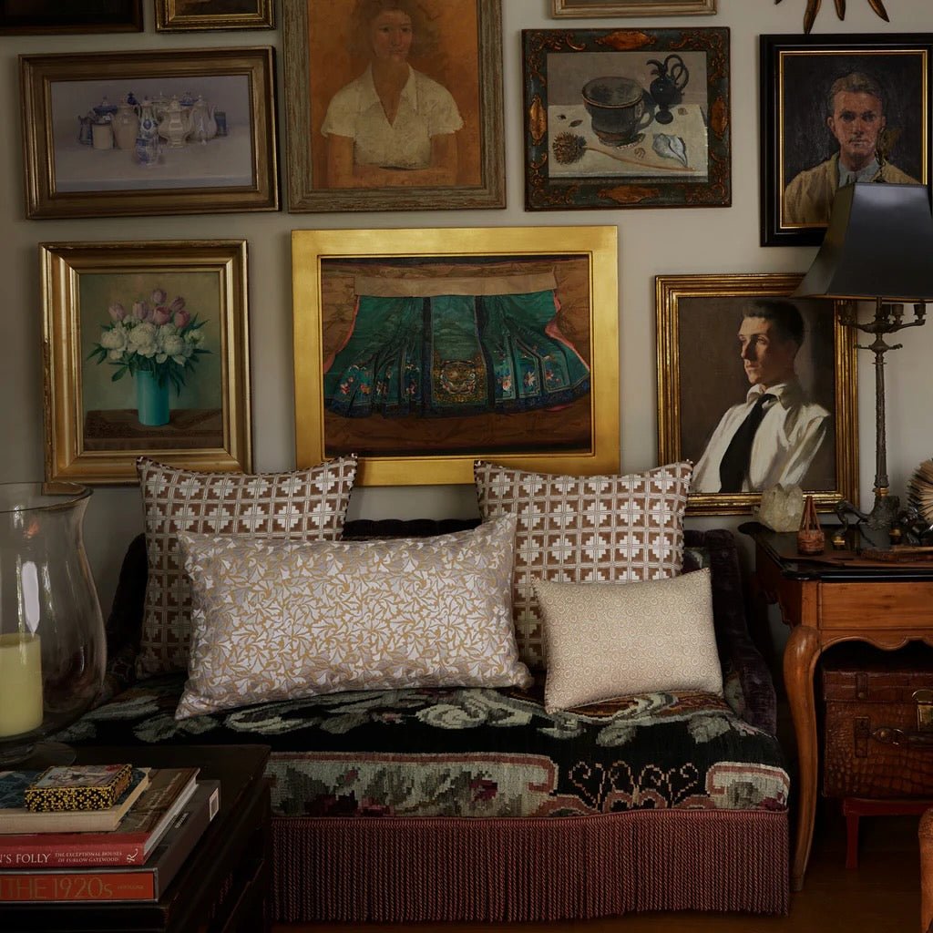 Baine Sand Bolster Pillow Lifestyle Photo - John Robshaw Textiles at Fig Linens and Home