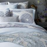 John Robshaw Textiles - Lifestyle Photo of Cinde Light Indigo Blue on Bed with Quilts and Shams 1