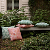 John Robshaw Haasini Moss Green Outdoor Throw Pillow at Fig Linens and Home - Lifestyle Photo