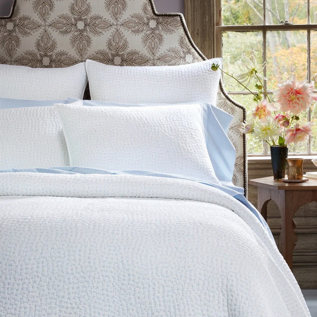 John Robshaw Handstitched Mist Quilted Coverlet  | Fig Linens and Home Lifestyle Bedding 1