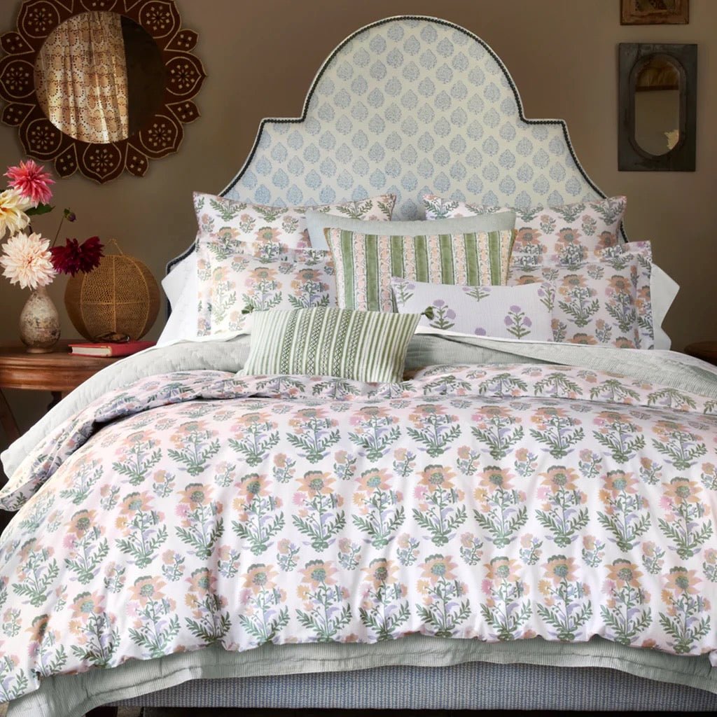 John Robshaw Hina Sage Green Organic Cotton Duvet Covers & Shams | John Robshaw Lifestyle Photo 1