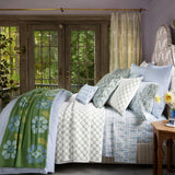 John Robshaw Kidney Lumbar Pillow Jivan Light Indigo Pillow  | Fig Linens and Home on Bed